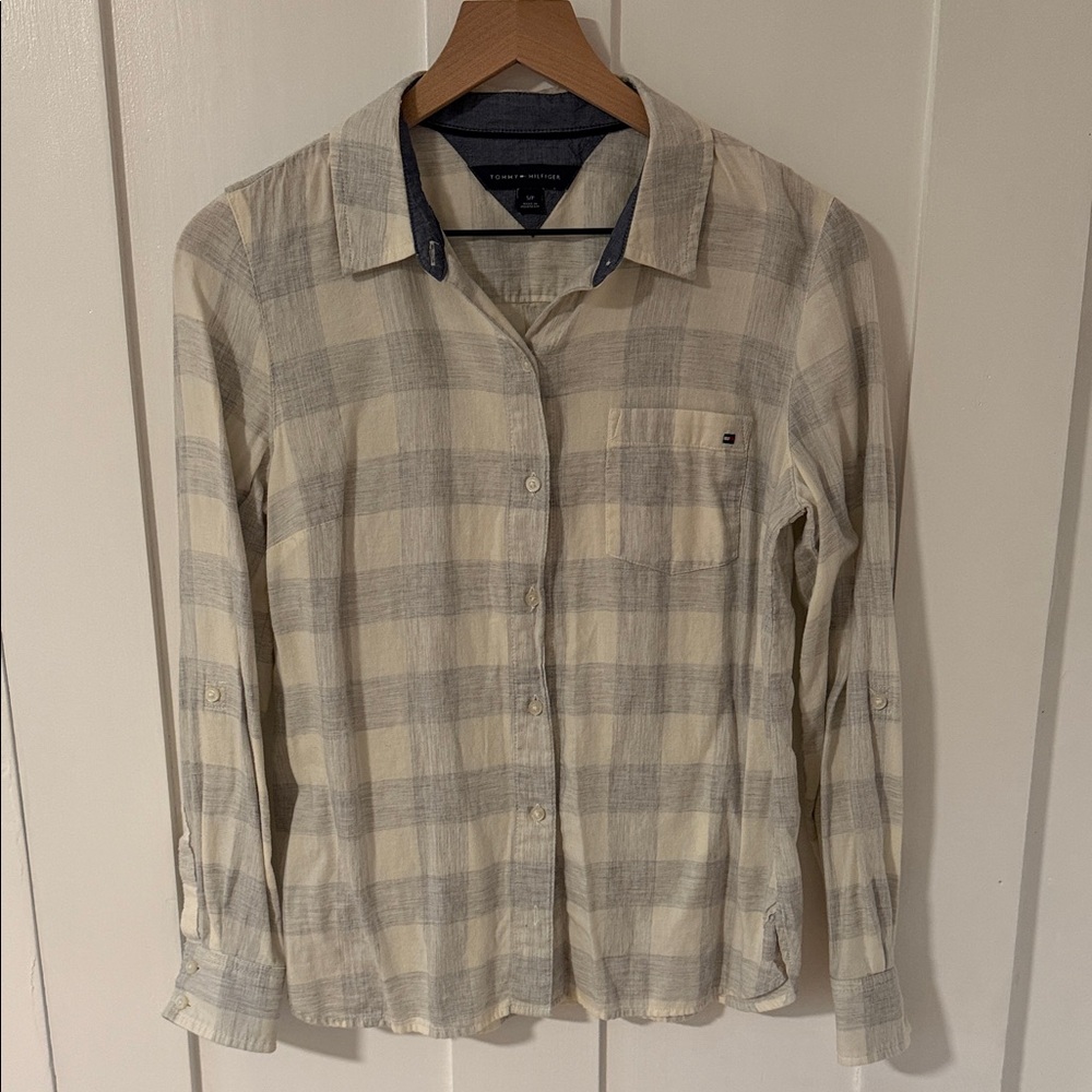 Tommy Hilfiger White and Gray Checkered Shirt